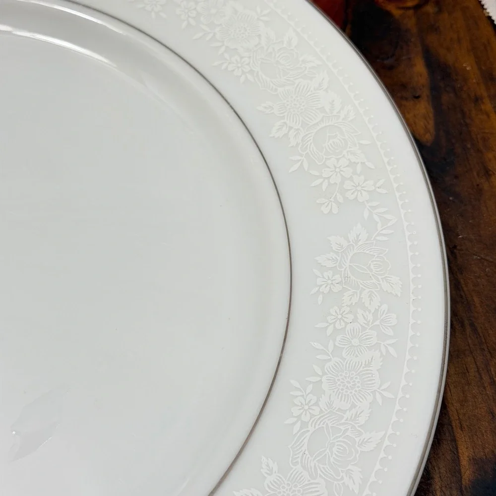 Nagoya Shokai Fine China Serving Plate and Bowl Set White Floral Platinum Trim